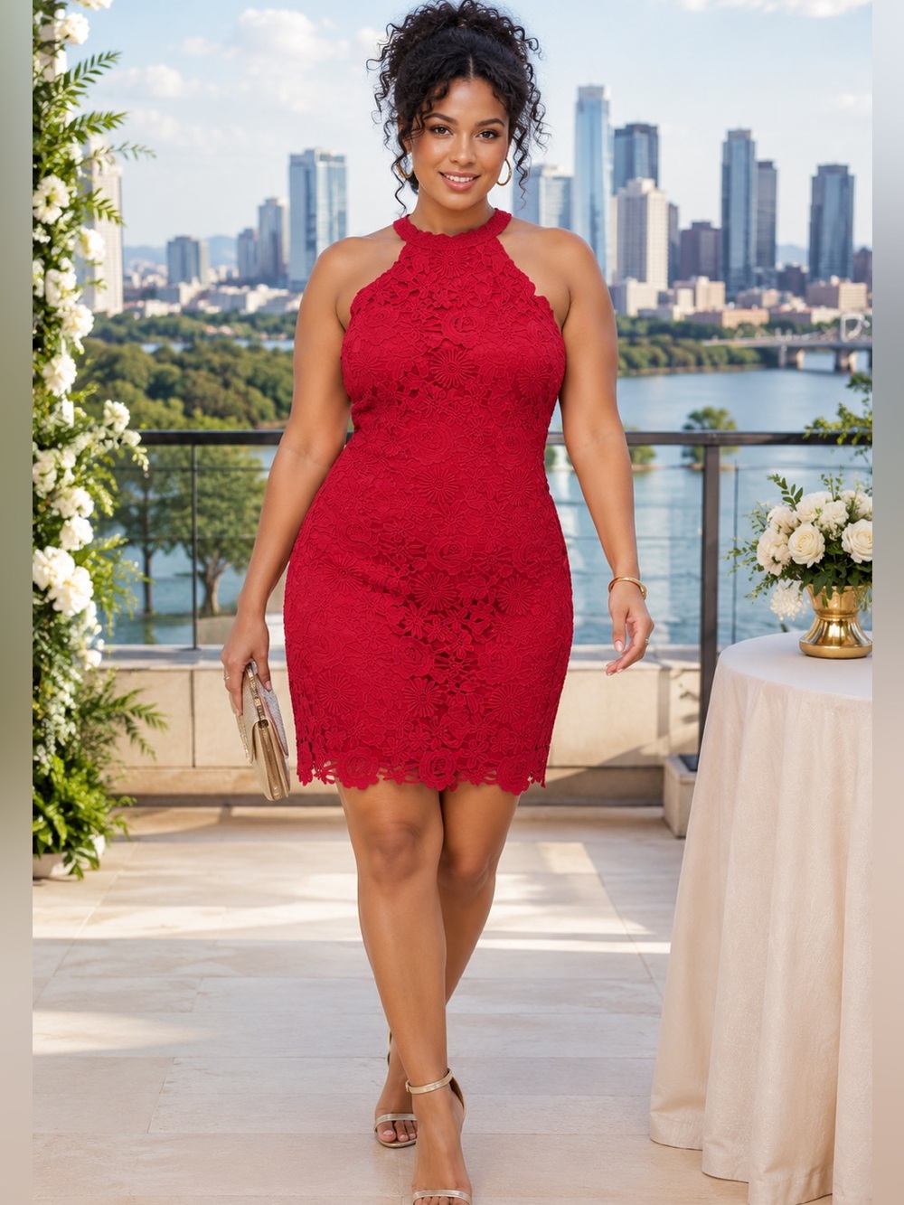 Wine Red Lace Mini Dress | XL | NWT | Cocktail Party Wedding Guest - Picture 1 of 7